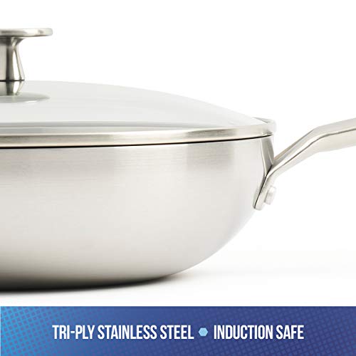 Blue Diamond Stainless Steel 11" Wok Pan with Glass Lid, Induction