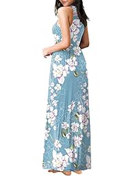 BBX Lephsnt Maxi vestidos sin mangas para mujer, cuello redondo, verano, floral, casual, vestidos largos con bolsillos