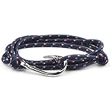 SWEETIE 8 Unisex Men's Women's Silver Fish Hook Rope Wrap Bracelet - Navy