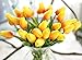 JOEJISN 30pcs Artificial Tulips Flowers Real Touch Orange Tulips Fake Holland PU Tulip Bouquet Latex Flowers for Wedding Party Office Home Kitchen Decoration (Orange)