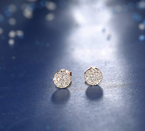 Sllaiss Mini Disc Pave Stud Earrings for Women Girls Made with Swarovski Crystals Minimalist Earrings With Gift Box Rose-gold