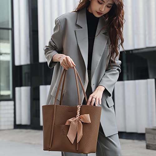 Marengo Leather Shoulder Tote Bag for Women Large Handbag Work Purse Brown