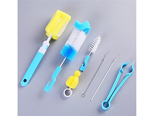 Multifunctional Tool Seven Pcs/Set Newborn Baby Bottle Brush Glass Milk Brush Mother Kids Products(Blue)