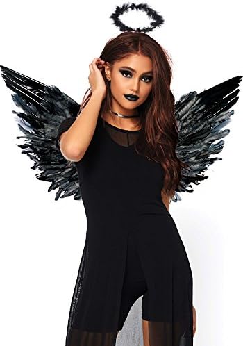 Ladies Adult Angel Wings Fancy Dress Fairy Feather Halloween Angel Devil Party Hen Halo Crown Black White