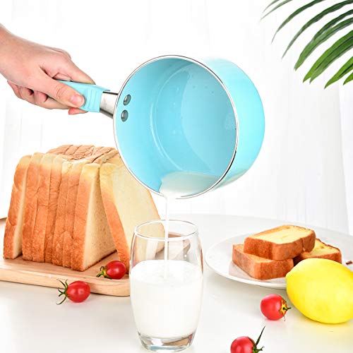 Caannasweis 3 Piece Cookware Set, 5.5" Nonstick Frying Pan, sauce pan and soup pan with glass lid set (Light Blue)