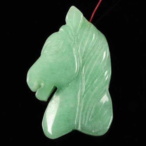 Hand carved gemstone horse head pendant focal bead 45mm (Green aventurine)
