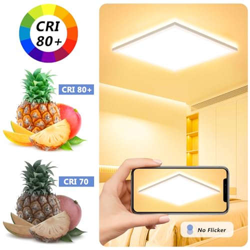 Feliigo LED Ceiling Light, 24 W, 3000 K Ultra Thin Square Ceiling Lamp, 2800 LM Bathroom Ceiling Light, IP44 Waterproof Diameter 30 cm, LED Chandelier for Bedroom, Kitchen, Living Room, Balcony