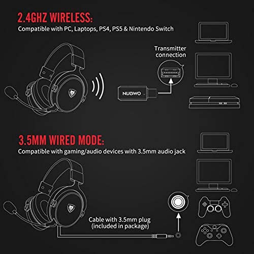 NUBWO G07 Wireless Gaming Headset for PC, PS4, PS5，Gaming Headphones