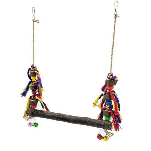 Fiaoen Bird Parrot Swing Bird Stand Stick Pet Hammock Toy With Cotton Rope Bell For Bird Swing for Large Bird Parrot Hens Macaw Trainning