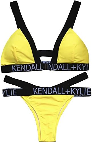 Women Bikini Yellow Swimwear Letters Print Trendy Style Swim Suits Beach Bathing