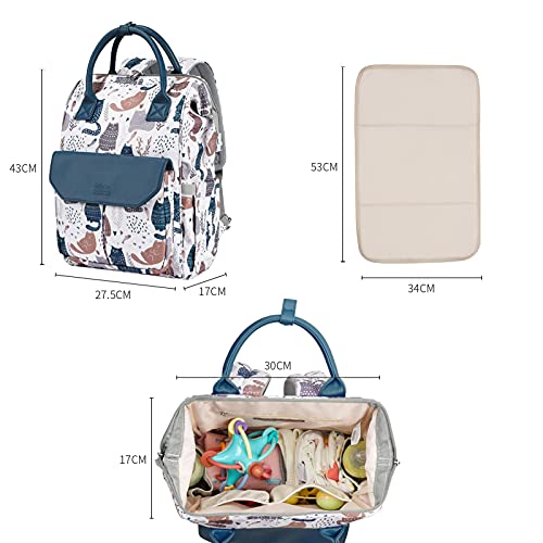 Bebamour Changing Bag Backpack with Changing Mat, Waterproof Nappy Bag Backpack for Mom and Dad, Baby Diaper Bag Nappy Back Pack with Stroller Hook (Grey Cat)