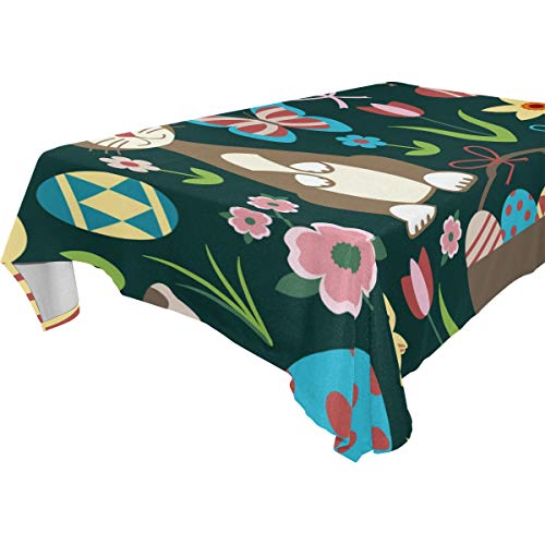 Decorative Table Cloth Happy Easter Rabbit Eggs Butterfly Dining Room
Kitchen Rectangular Fabric Table Cover 54 x 72 Inches Party