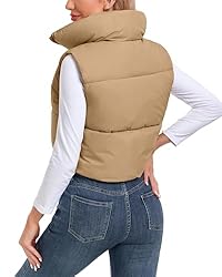 Cityork Cropped Puffer Vest Women Zip Up Stand