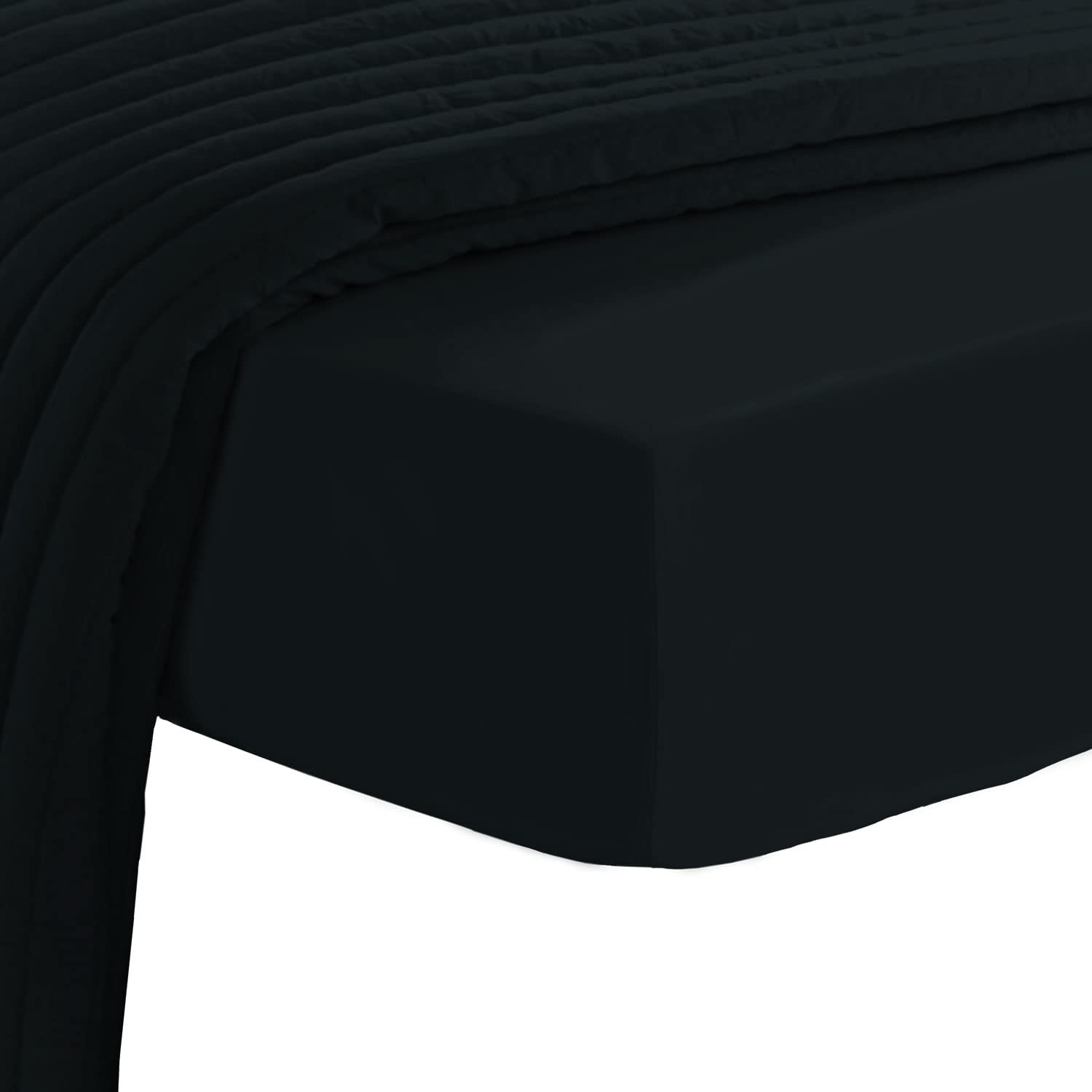 Pizuna Luxury Cotton King Size Fitted Sheet Black, 800 Thread Count 100% Long Staple Cotton King Size Fitted Sheet 150x200 cm, Sateen Weave Crisp Fitted Sheets Deep Fit 40 cm 1 PC Black