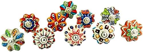 TrinejaMart Mix Color Multi Designed Ceramic Cupboard Cabinet Door Knobs Drawer Pulls (4)