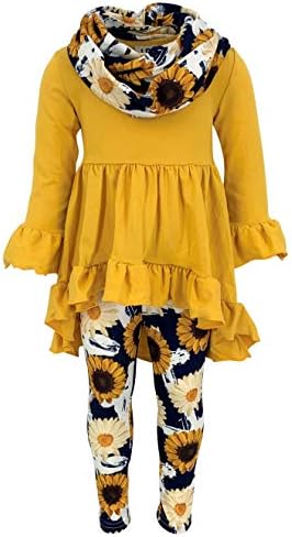 Unique Baby Sunflower and Daisy Print 3 Piece Scarf Legging Set