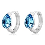 T400 Jewelers 925 Sterling Silver Water Drop Earrings Made with Swarovski Crystals,Blue Hoop Jewelry Kids Love Gift