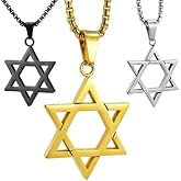 Star Of David Necklace For Men Women, 3 Pack (Gold, Silver, Black), Dainty Pendant Necklace 14k Gold Plated, Stainless Steel Jewish Jewelry, Pendant Necklace Simple Necklaces Everyday Jewelry for Women