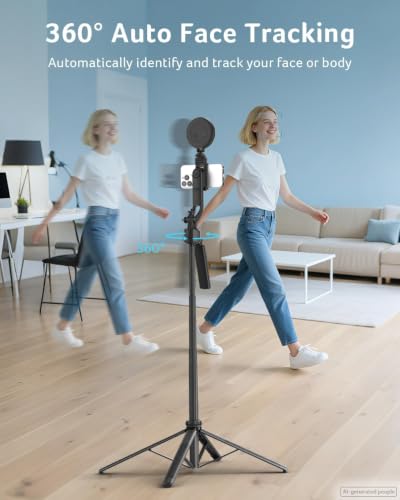 Acer Gadget Auto Face Tracking Tripod for iPhone/Cell Phone/Android/Camera with Light and Remote, 64", No App, 360°Rotating Tripod Selfie Stick for Tiktok YouTube Vlog Live Streaming Video Recording