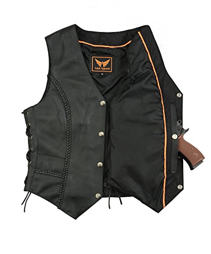A&H Apparel Women Motorcycle Biker Classic Vest Genuine Cowhide Leather Vest With Gun Pocket (Medium)