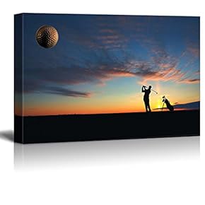 Canvas Prints Wall Art - A Male Golfer Enjoys an Early Round During Sunrise. - 12" x 18"