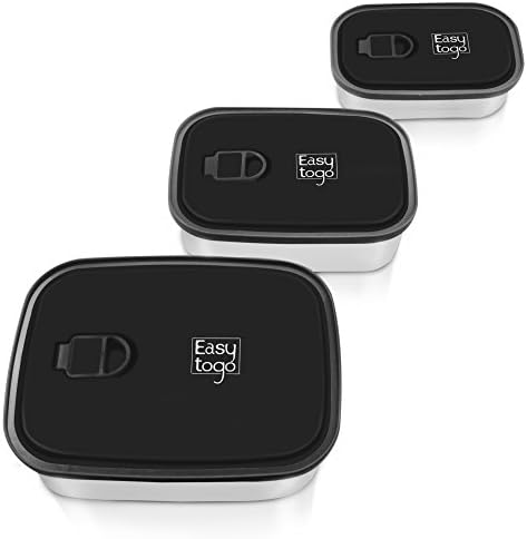 Leak Proof Bento Lunch Box Set – 3 Pack Nesting Stainless Steel Metal Storage Food Containers for Men Women or Kids – BPA Toxin Free for Work or Healthy School Lunches - Durable Sandwich Box