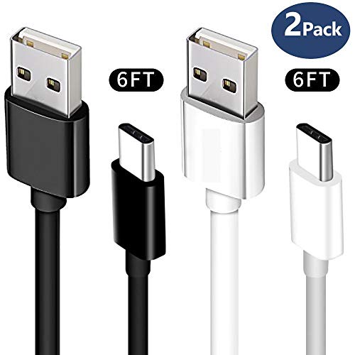 USB Type C Cable, 2Pack 6FT Android phone USB A to USB C Charger Cable Fast Charging Cord for Samsung Galaxy S9, S9 Plus, Note 8 S8 Plus, LG G6 V30, HTC 10, Nexus 5X/6P,Google Pixel XL (BlackWhite)
