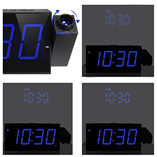 OnLyee Projection Ceiling Wall Clock Bed Shaker, 7" LED Digital Desk/Shelf Clock Dimmer, USB Charging, AC Powered Battery Backup Bedroom, Kitchen, Kids - Thumbnail 2