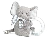 Bearington Baby Lil' Spout Plush Stuffed Animal Gray Elephant Shaker Toy Ring Rattle, 5.5"