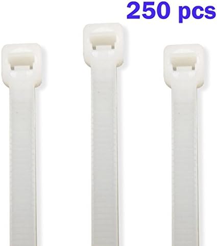 Nylon Cable Zip Ties - 0.32 x 12 inch - Plastic Cable Tie Mounts Self-Locking - UL Certified - Heavy Duty Industrial Grade for Cable Management &amp; Organizing Wires [250-Pack - White]