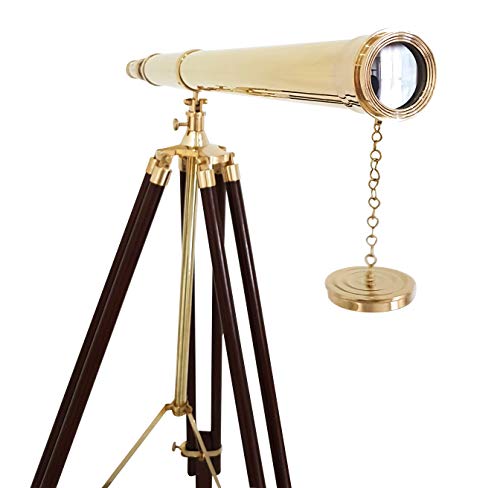 Vintage Solid Brass Nautical Port Marine Navy Telescope Single Barrel Brass Finish & Brown (Single Barrel Telescope (Height:65" Inches))