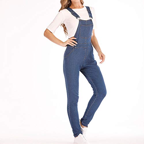 Womens' Casual Adjustable Strap Denim Overalls Basic Boyfriend Fit Rompers Bib Pants Jumpsuits (Blue, S)