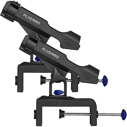 PLUSINNO Fishing Boat Rods Holder with Large Clamp Opening 360 Degree Adjustable Fishing Rod Racks Folding Holder (2 Pack Blue)