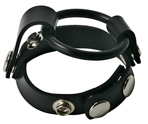 Utimi Strict Leather Rubber Cock Ring Harness, Leather Penis Thimble Postpone Ejaculation Prolong Erection Sex Toy (Black)