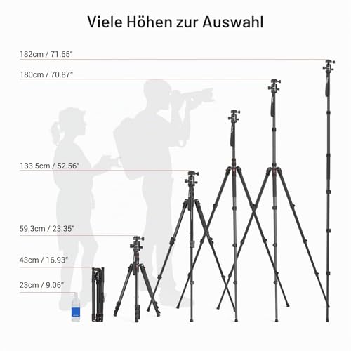 SMALLRIG 71 Inch Foldable Aluminium Camera Tripod Monopod | 360° ball head removable and quick release plate, with smartphone clamp, payload 15 kg 33 lb, 71 in/180 cm - 3935
