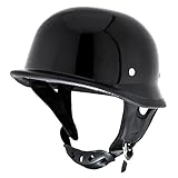 Gloss Black Low Profile German Half Helmet DOT Motorcycle EVOS Sport Street Bike Cruiser Scooter Snowmobile ATV Helmet - Large