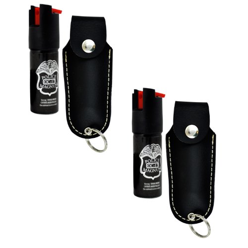 Police Magnum Faux Leather Holster Pepper Spray with UV Dye and Twist Top (Pack of 2), Black, 0.5-Ounce