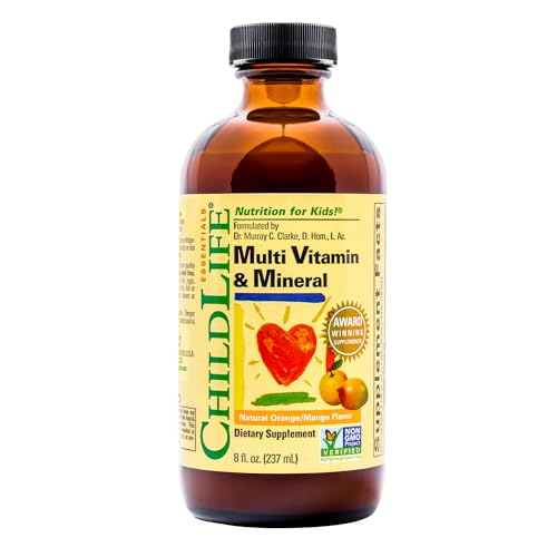 CHILDLIFE ESSENTIALS Kids Multivitamin & Mineral - Vitamins for Kids, Liquid Multivitamin Supplement for Toddler & Baby Wellness - Natural Orange & Mango Flavor, 8 Fl Oz (Pack of 1)