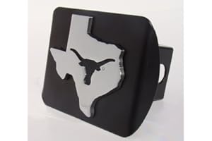 Elektroplate UTX University of Texas Black with Chrome Debossed TX State Shape Longhorn Emblem Metal Trailer Hitch Cover Fits 2 Inch Auto Car Truck Receiver with NCAA College Sports Logo