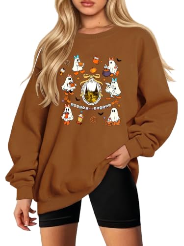 IsPICK Halloween Sweatshirts Women Oversized Black Cat Ghost Pumpkin Tops at Amazon