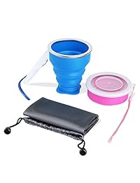 Plegable portátil de viaje Copa telescópica al aire última intervensión camping Taza con silicona para uso alimentario bolsillo Agua Potable para senderismo Picnic 6.7oz ( 200ml ) de vino con lid-blue y rosa roja