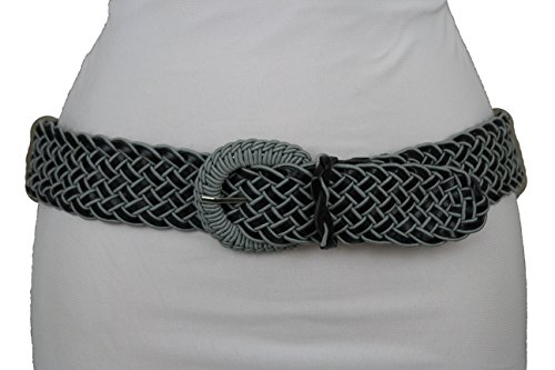 TFJ Women Fashion Braided Fabric Belt Waist Hip Casual Gray Black S M