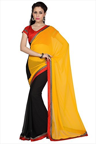 Designersareez Women's Faux Georgette Saree Free Size Yellow & Black