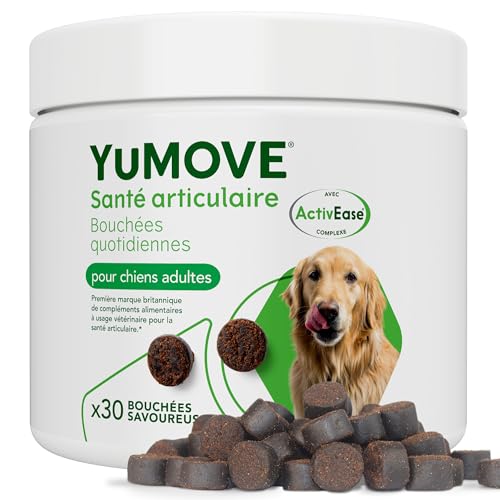 YuMOVE Arthrose Chien pour Chiens Adultes 5 à 7 Ans - 30 Bouchées - Formule Avancée avec 150mg de Complexe ActivEase par Bouchée - Moule Verte, Oméga-3, Glucosamine Quotidienne Soutien Articulation