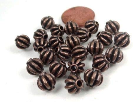 25 Antique Copper Pewter Lantern Melon Spacer 7mm Buddhist Beads ~ Lead-Free ~