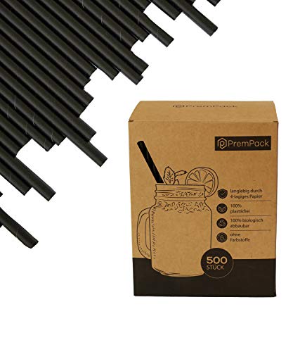 PremPack 500x Papierstrohhalme – Premium biologisch abbaubare extra große Jumbo Trinkhalme in Schwarz– hochwertig und… – Bild 4