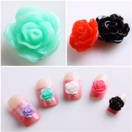 CyberStyle(TM) 20pcs New Colorful Acrylic 3D Rose Flower Slices UV Gel Nail Art Tips DIY Decorations
