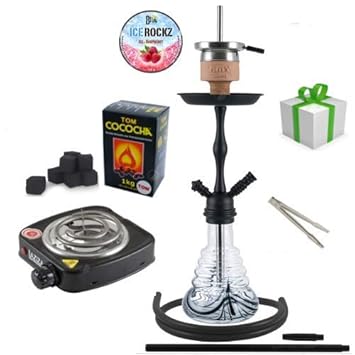 Shisha-Set Shisha Amy Deluxe Stillness Klick II D, Kohleanzünder, Naturkohle, Kaminkopf, Dampfsteine (Schwarz/Schwarz-Matt, m