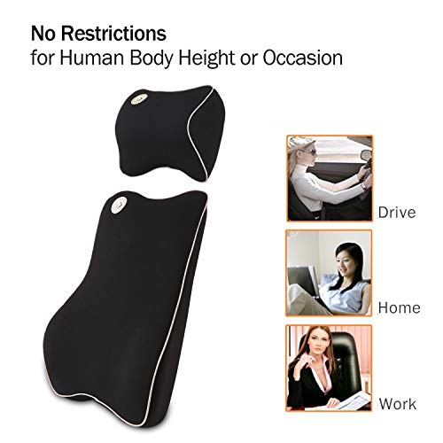 Anyshock Auto Car Seat Lumbar Pillow Kit Memory Foam Back Support Cushion Ergonomic Adjust Sitting Position Relief Pain of Back Designed for Car Office (Black)