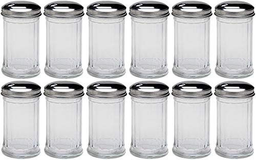 Update InternationalRetro Style Sugar Dispenser/Pourer/Shaker, Glass Jar, Stainless Steel Pour-Flap Lid, 12 oz, Set of 12